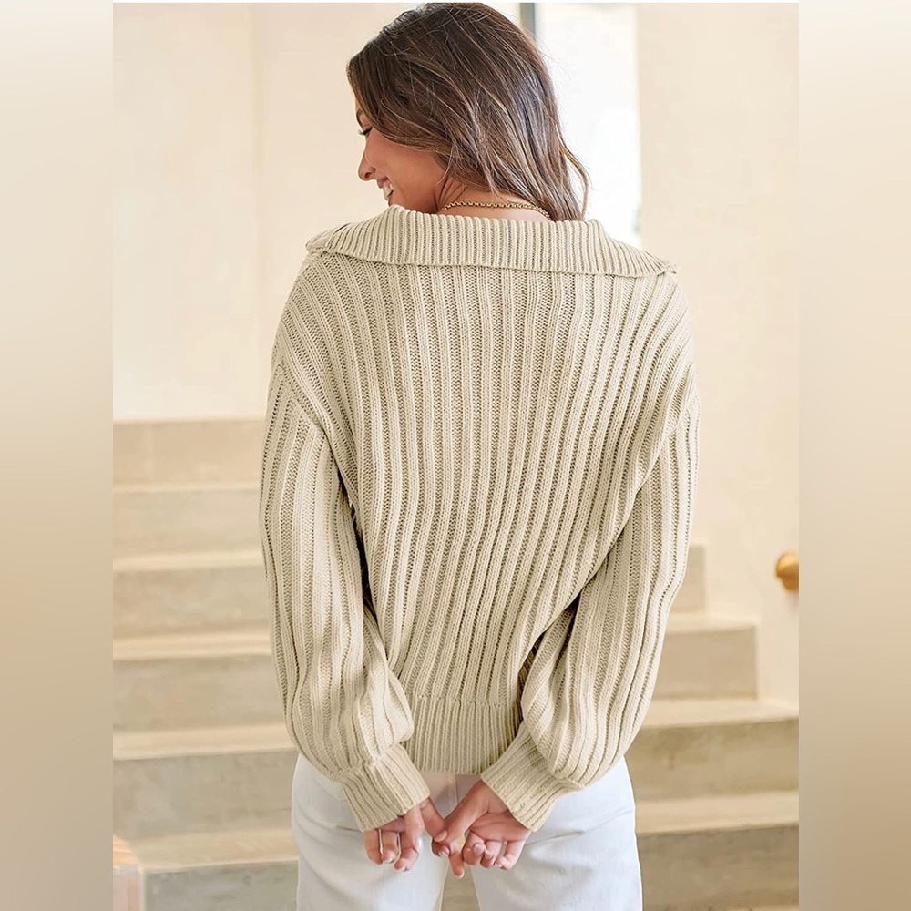 Women's 2022 FallWinter Long Sleeve 1/4 Zipper Collared Casual Chunky Cable Knt - Picture 4 of 4